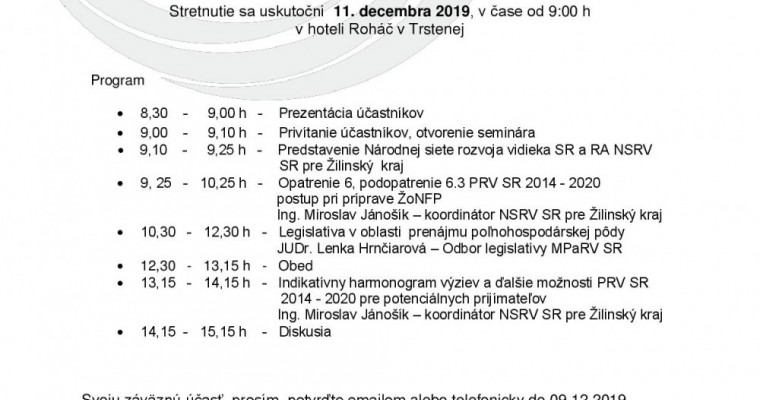 Vzdelávaco-informačné stretnutie: Pomoc na začatie podnikateľskej činnosti na rozvoj malých poľnohospodárskych podnikov